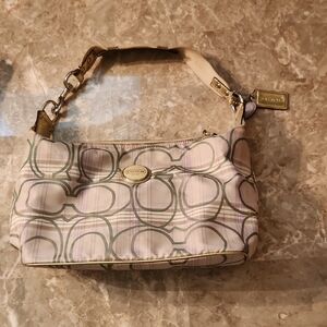 Coach Pink and Gray Signature Jacquard Shoulder Bag